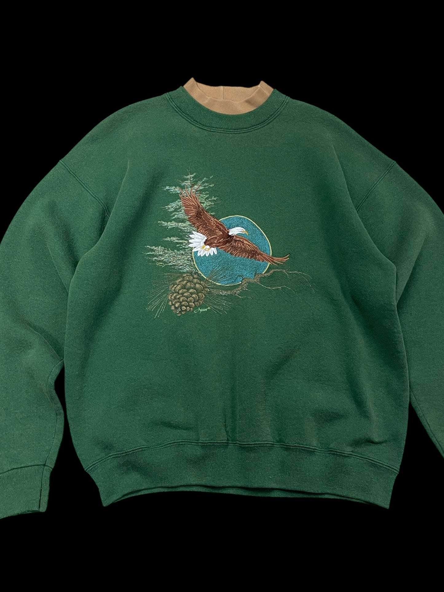 EMBROIDERED EAGLE DOUBLE NECK SWEATSHIRT - M