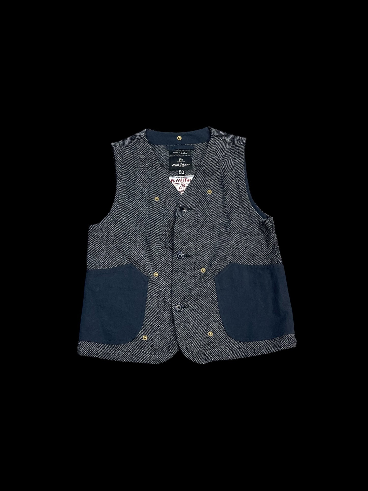 NIGEL CABOURN HARRIS TWEED VEST - L