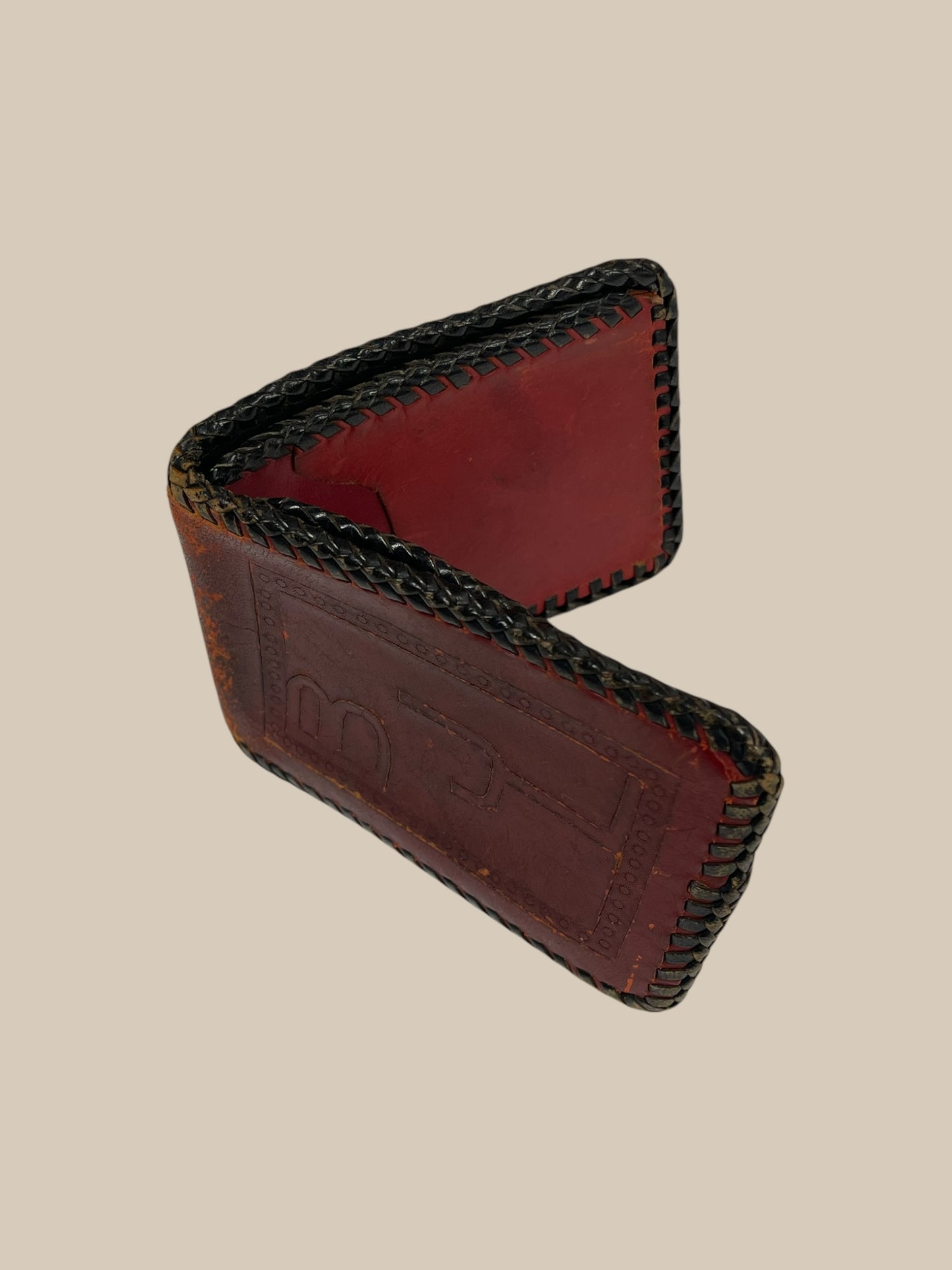 RED TOOLED “BJL” LEATHER WALLET