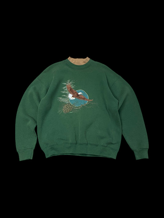 EMBROIDERED EAGLE DOUBLE NECK SWEATSHIRT - M