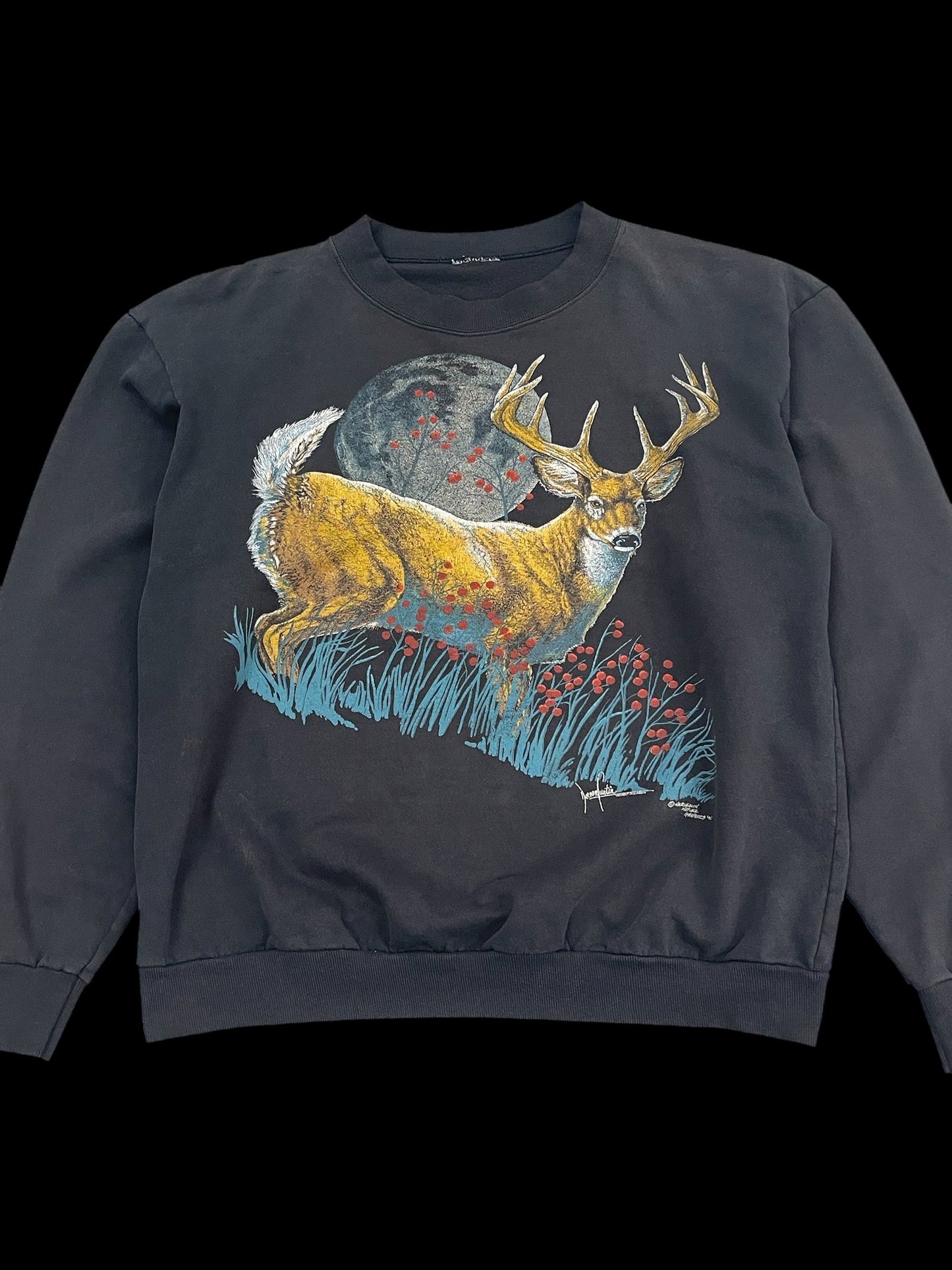 DEER PRINT CREWNECK SWEATSHIRT - S