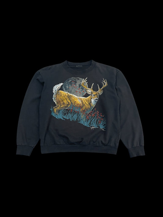 DEER PRINT CREWNECK SWEATSHIRT - S