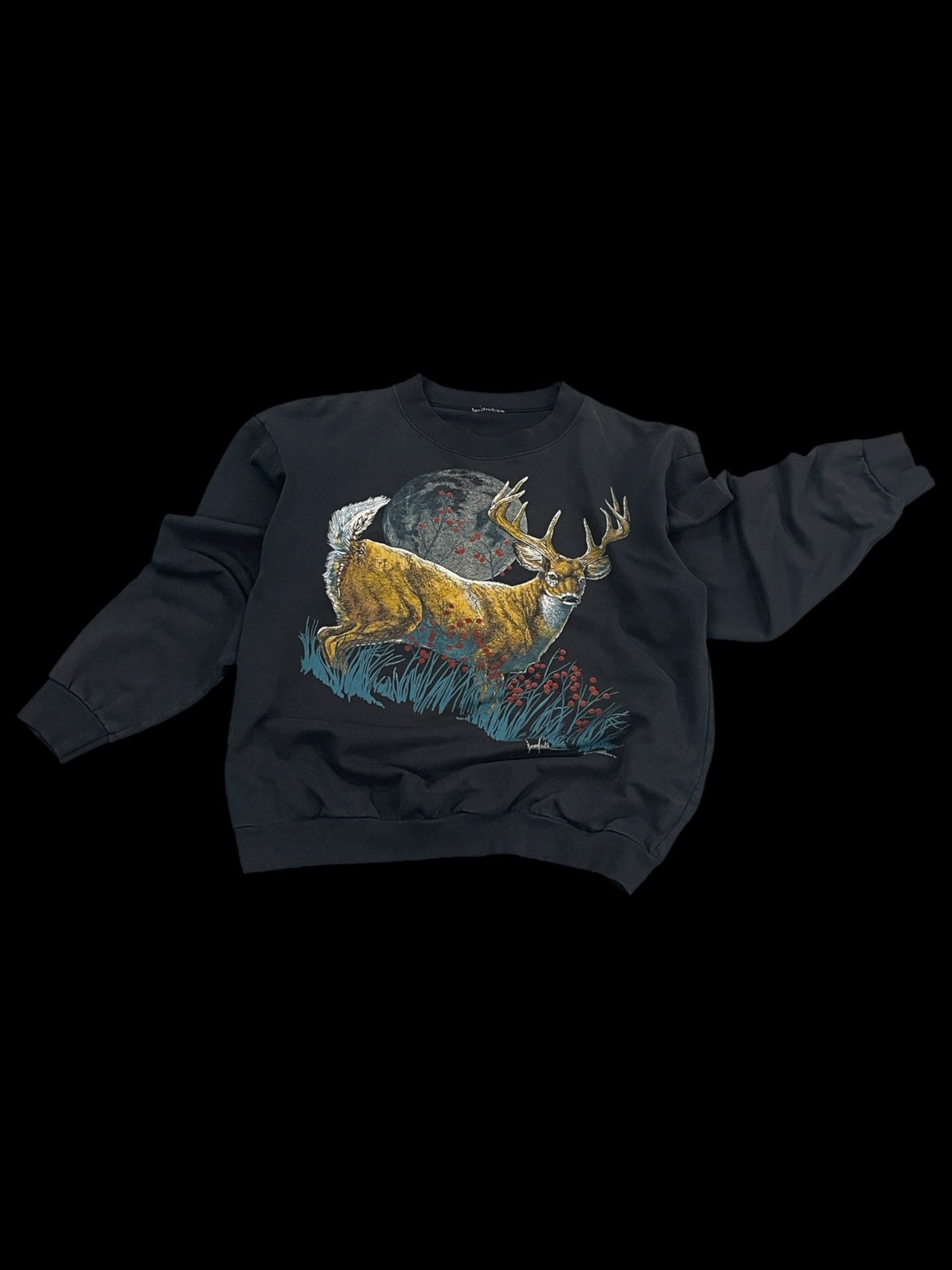 DEER PRINT CREWNECK SWEATSHIRT - S